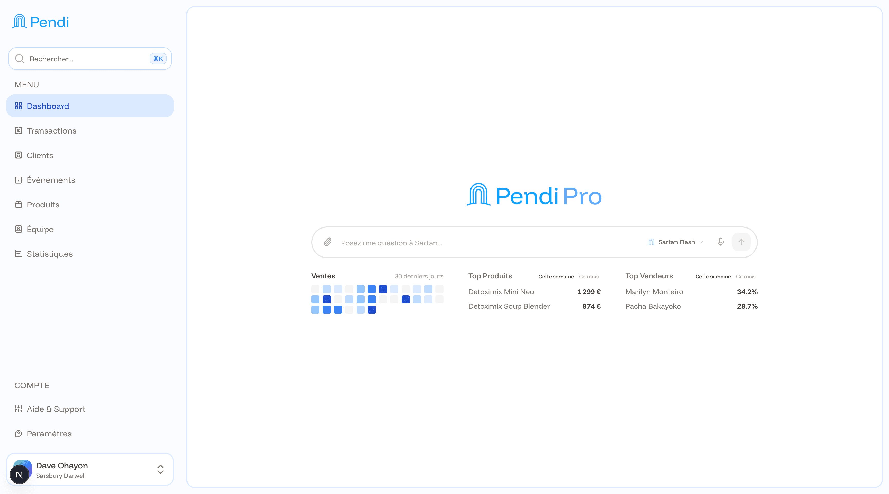 Pendi — Tableau de bord